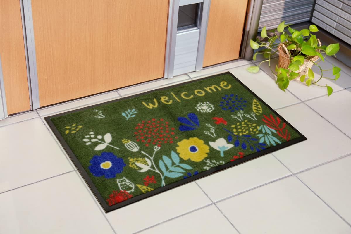 イケヒコ 玄関マット フォレスタ グリーン 約59×90cm 花柄 屋外用 マット #2041969
