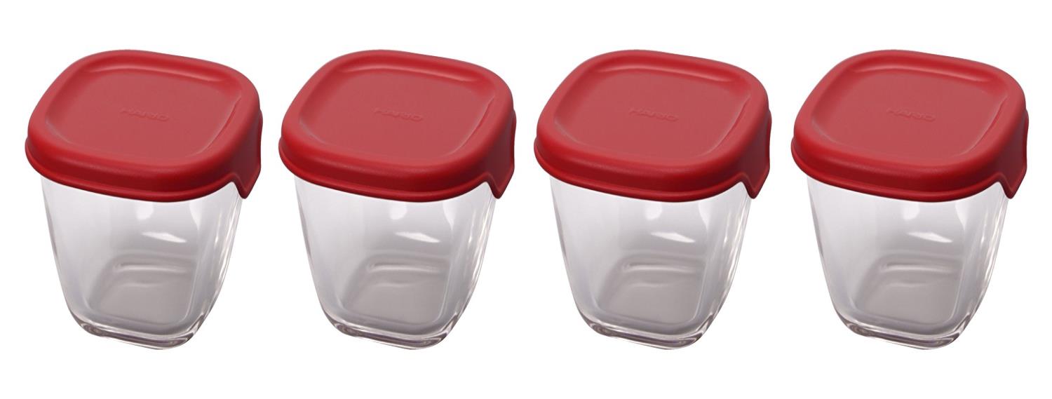 HARIO (ハリオ) 耐熱 ガラス製 保存容器 レッド 110ml 日本製 オーブン 電子レンジ 食洗器対応 食器 保存に便利 MKK-2012-R 4個入