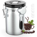 コーヒーキャニスター 1800ml コーヒー豆 保存容器 密封容器 交換用バルブ付き スプーン付き 600g 茶筒 お菓子 糖 香料 日付表示 防湿保存缶 大容量 シルバー