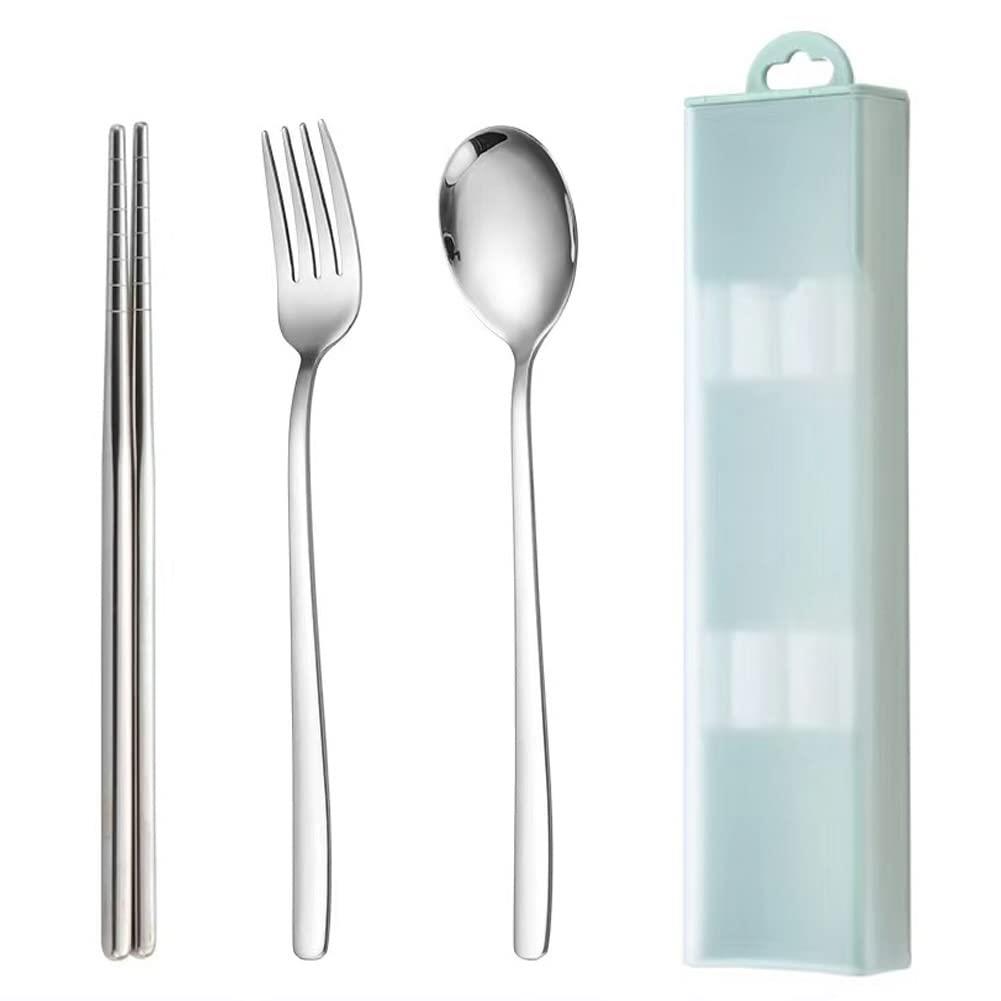 KXLCGYK カトラリー 箸 スプーン フォーク 収納ケース 4点セット 18-8ステンレス製 弁当用 食器セット大人 学生用 カトラリー セット キャンプ アウトドア用 コンビセット 携帯便利 通勤 通学 プレゼント グリーン