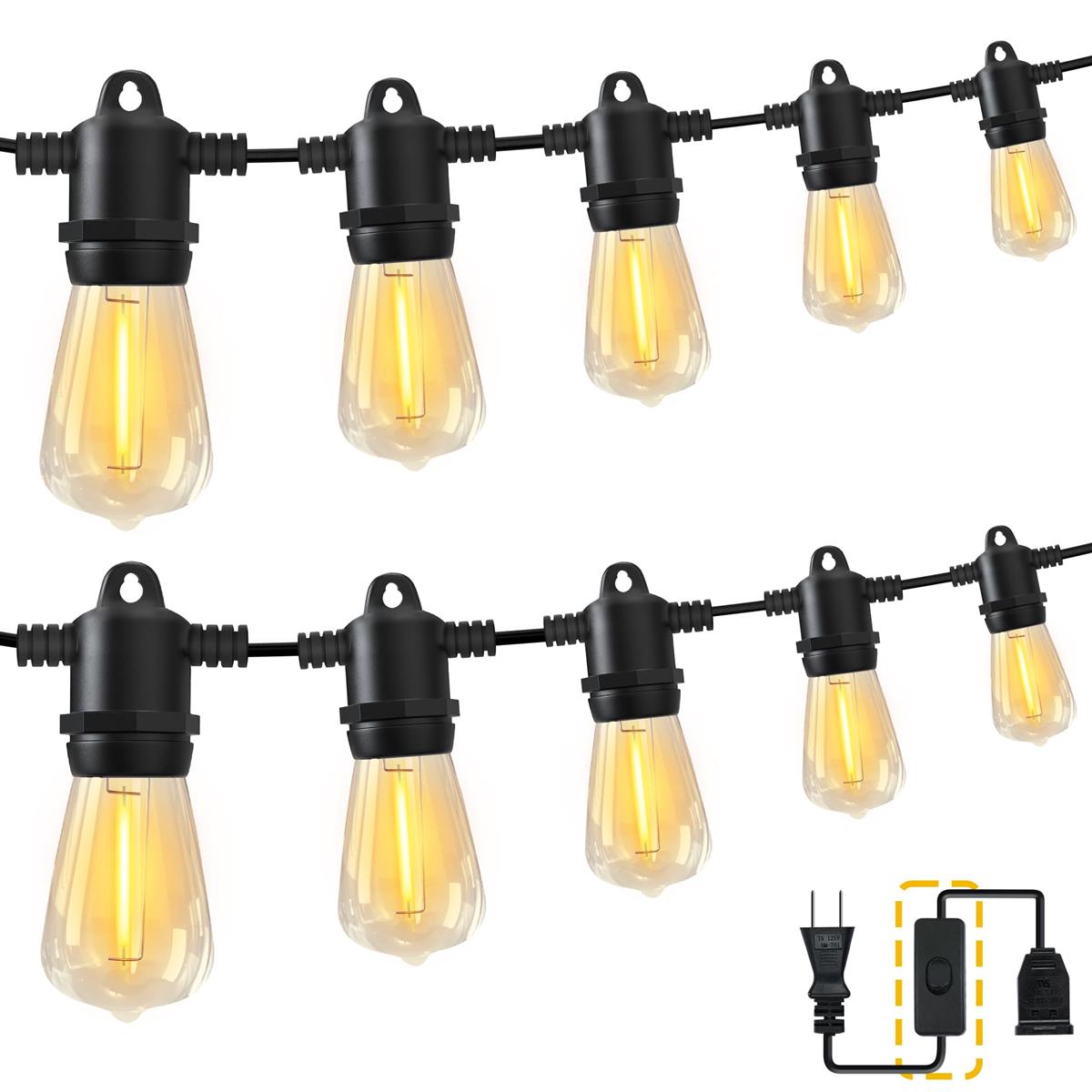 Benature LEDストリングライト 屋外 防雨型 電球色 延長コード スイッチ付き 14.8m 16個電球 PC素材 破..