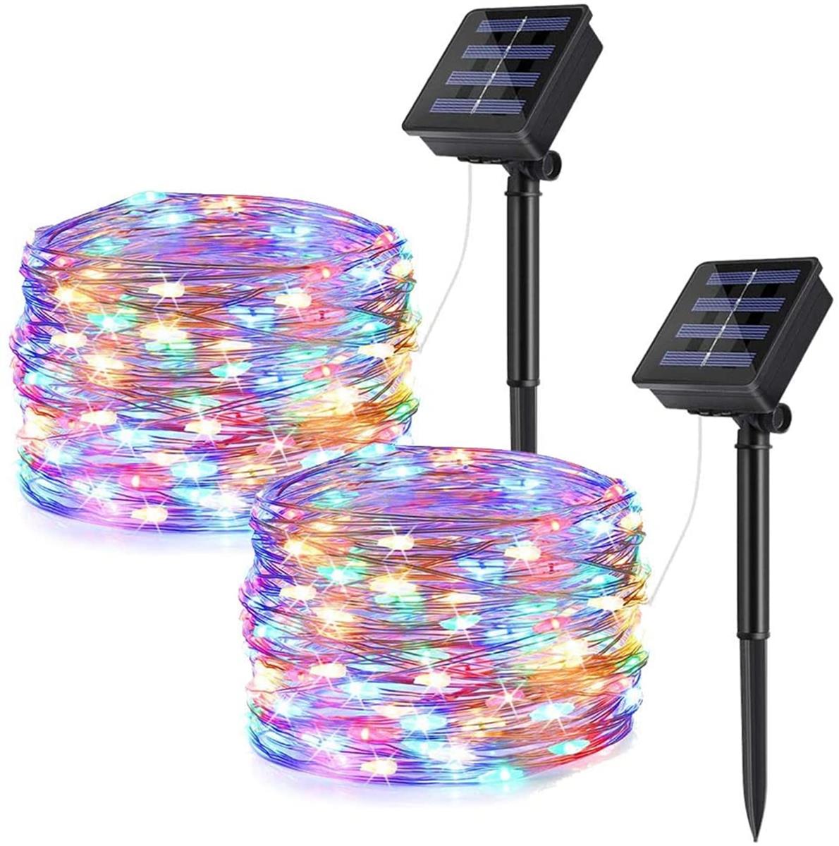 【2個セット】ソーラー イルミネーションライト ク リ ス マ スツリー 飾りライト100電球 10m 電飾 8点..