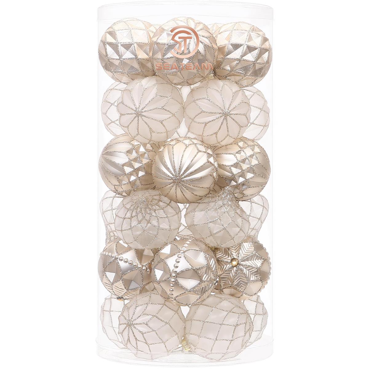 Sea Team ク リ ス マ ス飾り ク リ ス マ スオーナメント ボール 30個 豪華セット ボール セット 直径6cm 北欧風 おしゃれ 多彩 可愛 華奢 人気 キラキラ 飛散防止 フック付き 新年 家庭用 雰囲気が 装飾 (シャンパン＋ゴールド)