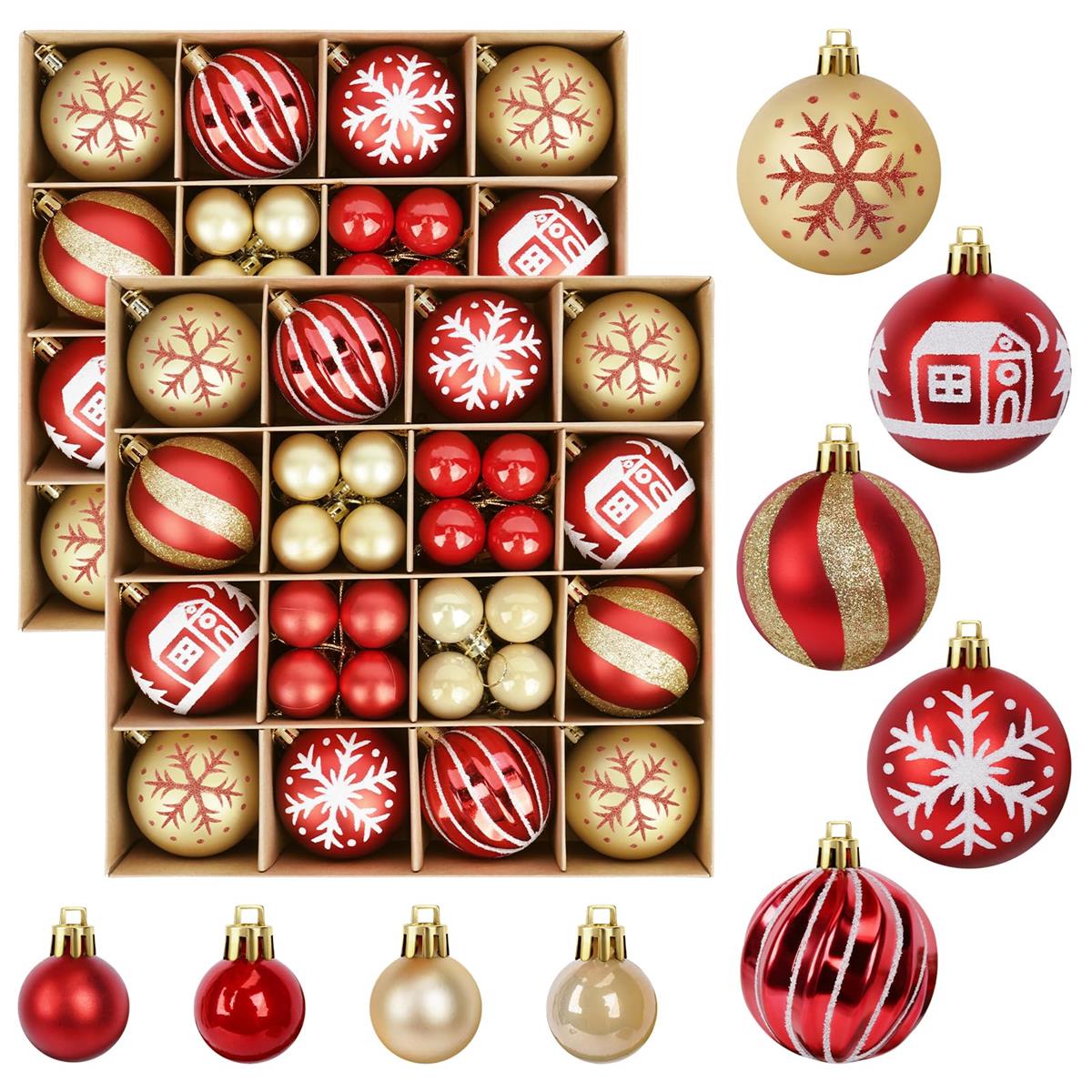 QYONLINE ク リ ス マ スボール オーナメント 赤 88個入り ク リ ス マ ス 飾り 北欧風 ク リ ス マ スツリーボール オーナメント 豪華 多種類