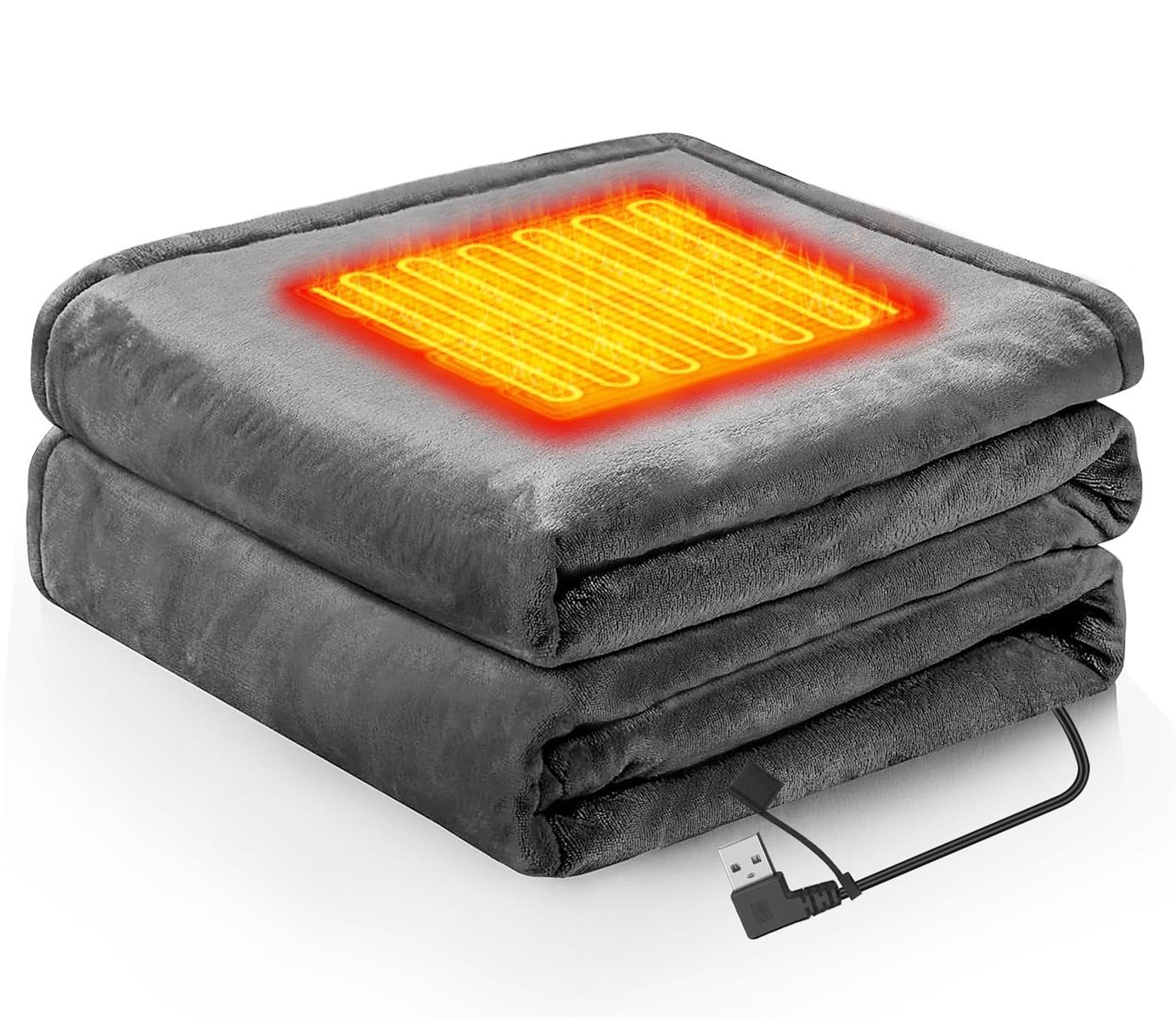 電気毛布 USB ブランケット 8枚の加熱エリア 150cmx80cm フランネル素材 ファスナー付き 3段階温度調整 省エネ 肩掛け 膝掛け オフ ィス アウトドア泊用 車中泊 洗える 防寒対策 暖房器具 (グレー 150x80cm)