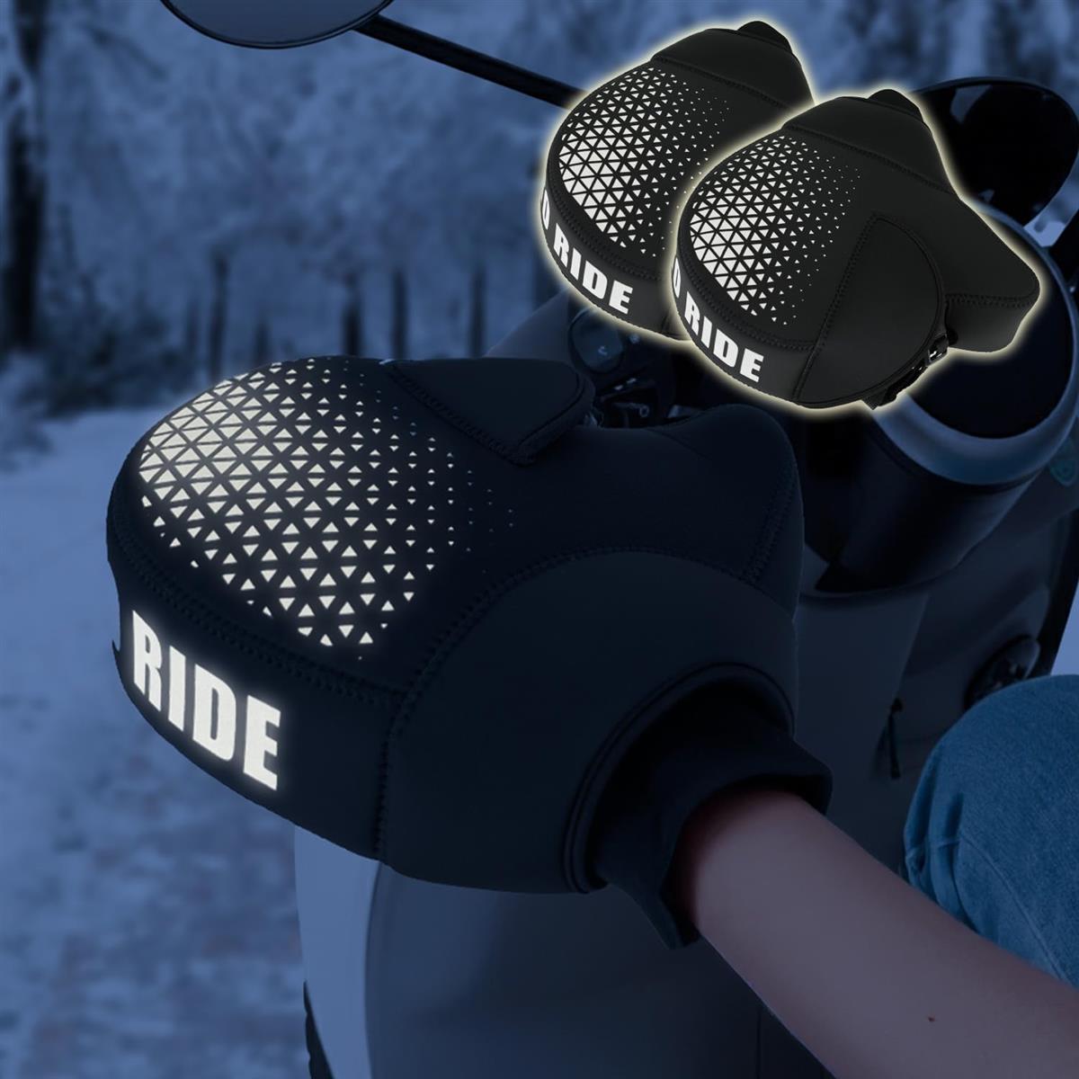 2025新改良の反射素材★夜間も安全★【耐久性UP】バイク用ハンドルカバー ネオプレーン製 防水 防風 防水..