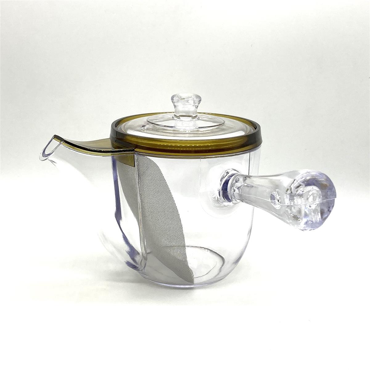 割れない透明急須 大容量タイプ 520ml ブラウン（野口熊太郎茶園限定ロゴ入り） お茶の淹れ方リーフレット付き 日本製 プラスチック製 食器洗浄機可 漂白剤可