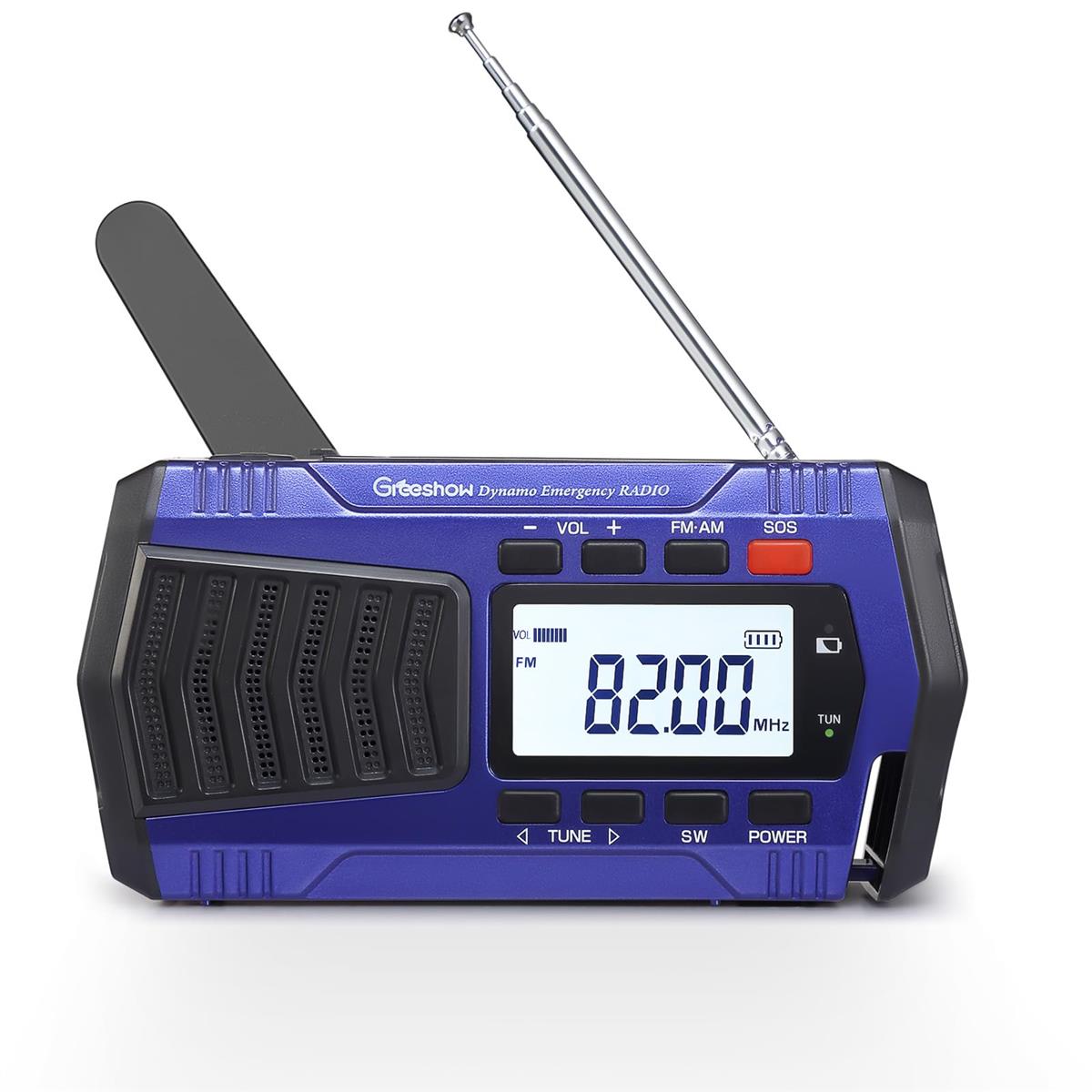 Greeshow 防災ラジオ 多機能 手回しラジオ デジタル選局 FM/AM/SWラジオ 5000mAh usb充電式 ソーラー充電 SOSサイレン 防災士推奨 防災グッズ 災害用 小型 携帯 キャンプ 緊急用 非常用 スマホ充電可能 懐中電灯 GS-2901