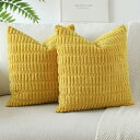 Otostar クッションカバー 45x45cm 北欧 2枚セット コールテン 麦の穂 おしゃれ 可愛い モダン ファスナー インテリア ソファー用クッションカバー(45x45, イエ ロー)(3)