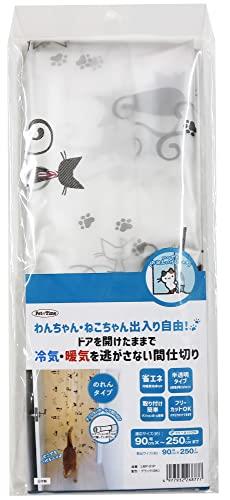 わんちゃん・ねこちゃん出入り自由！ ドアを開けたままで冷気・暖気を逃さない 省エネ対策 間仕切り のれん LMP-01P ネコ柄 90cm×250cm