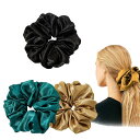 Aurooooa シルクヘアゴム 3本セット ブラック・ピーコック・ブルー・シャンパン 髪留め シルクヘアタイ シルク ヘアゴム おしゃれ シュシュ まとめ髪 ...