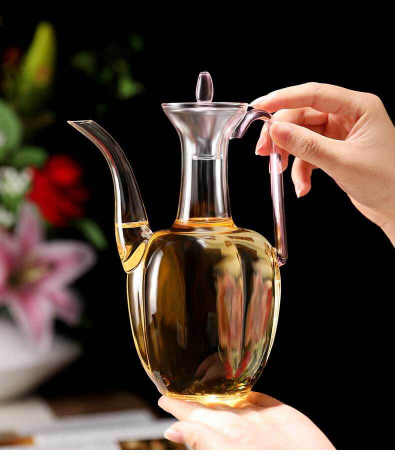 中国茶器 ガラス製 おしゃれ茶壺 茶杯2個付き お得3点セッ