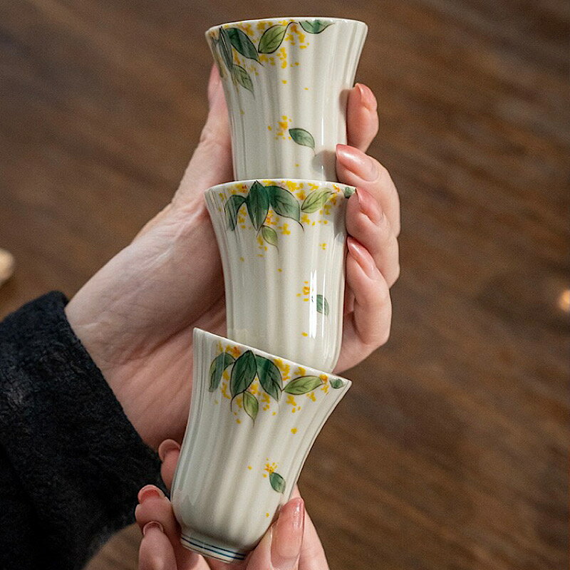 「手描き茶器」中国茶器 陶器 茶杯お得3個入りセット 中国茶