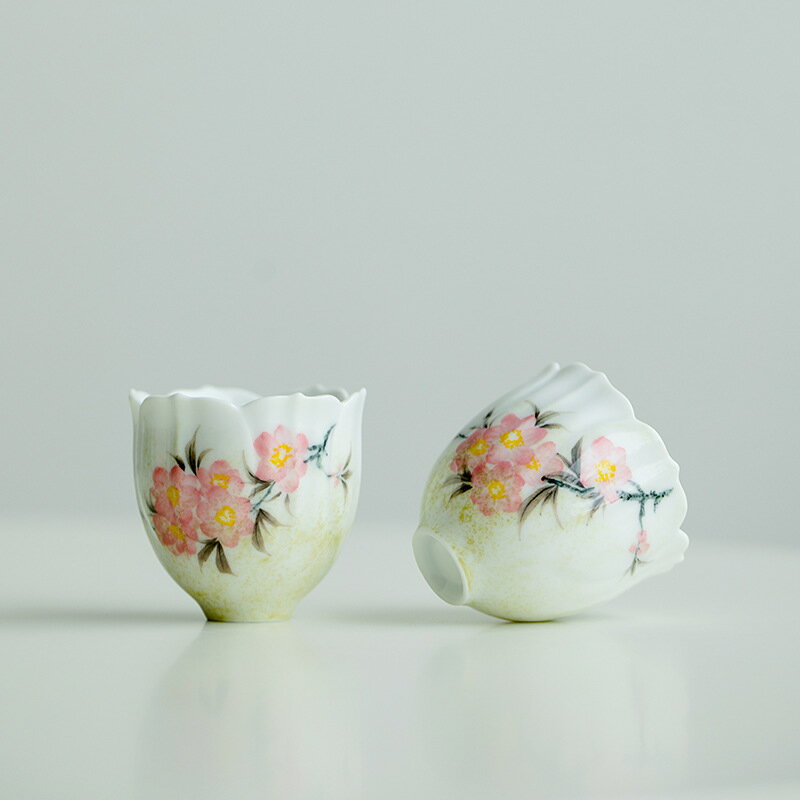 「手描き茶器」中国伝統茶器 手描き茶杯6個入り「梅の花」 花