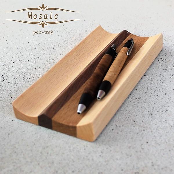 木製 ペントレー おしゃれ モザイク 天然木 ペントレイ デスクトレイ ペン置き おしゃれ オイル仕上げ 小物置き ペン皿 筆置き メガネ置き オーク ビーチ ...