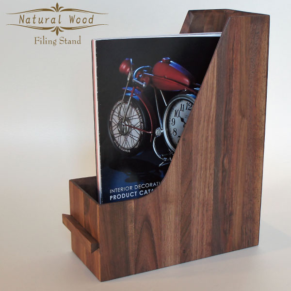 木製 ファイリングスタンド 本立て A4 北欧風 ファイルボックス 天然木 おしゃれ 無垢 ウォールナット材 ウォルナット 書類立て ブックスタンド 縦置き 横...