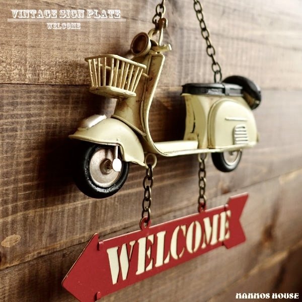 ウェルカム 壁掛け WELCOME お店 おしゃれ バイク スクーター 看板 ドアサイン インテリア 壁飾り サインプレート ウェルカムボード ショップ 玄関 ...