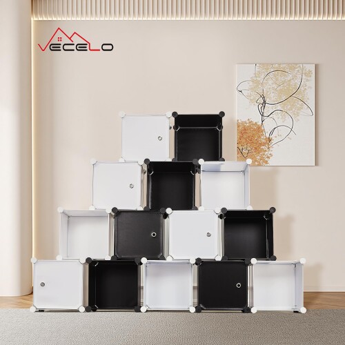 VECELO オープンラック 収納棚 4ボックス ブラック 幅65×奥行32×高さ68cm 2.3kg|スタイリッシュ×省スペース 本・小物・ガジェットの整理に最適 オフィス空間にも映えるスリムラック [2]