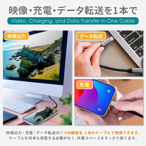 シズカウィル Type C ケーブル データ転送 4K 60Hz 充電ケーブル PVC素材 断線防止 柔らかい テレワーク リモ mannishboy-24763303 マニッシュボーイ サンプル画像3