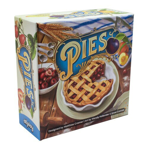 オールプレイゲームズ(AllplayGames) ボードゲーム パイ 邦題:パイ 原題:Pies 対象年齢:11歳以上 プレイ時間:30分 プレイ人数:3〜5人 ソロプレイ不可 商品紹介 素晴らしいパイには、素晴らしい材料が必要です! サクッと遊べる美味しいゲーム『パイ』! カードをプレイしてドラフトの順番を決定し、その後、同じカードをドラフトします。そして、カードを組み合わせてパイを作り、ポイントを獲得しましょう! 高いカードを出して狙ったカードを確保する? それとも低いカードでプラムの在庫を増やす? そもそも相手がその戦略を許してくれるのか? 特定のカードには特殊アクションがあり、戦略をさらに複雑にします! 最も美味しいパイのレシピを作り、勝利を目指しましょう! 遊び方 カードをプレイする スートや切り札を気にする必要はありません。『パイ』では数字が全てです! プレイされたカードを降順でドラフトする 最後の順番のプレイヤーはプラムカードを取得します。これらは他のフルーツと同様に使用できます! 特殊アクションを解決する パイトークンを使用して同点に3.14を追加したり、犬を使ってパイを守ったりしましょう! カードでパイを作る 最も多くのパイポイントを獲得したプレイヤーが勝者です! 内容物 果物カード 93枚 パイタイル 9個 番タイル 5個 番犬カード 1枚 カードサイズ 57?x?87mm:合計93枚 製品情報 ゲームデザイン:Matthias Cramer アートワーク イラスト:Wendy Hollender, Snow Conrad グラフィックデザイン:Matt Paquette Co., Anca Gavril 安全警告 注意! 窒息の危険あり。3歳未満のお子様の手の届かない場所に保管してください。 商品コード20081405047商品名オールプレイゲームズ(AllplayGames) ボードゲーム パイ型番GME-PI-JPカラーなし※他モールでも併売しているため、タイミングによって在庫切れの可能性がございます。その際は、別途ご連絡させていただきます。※他モールでも併売しているため、タイミングによって在庫切れの可能性がございます。その際は、別途ご連絡させていただきます。