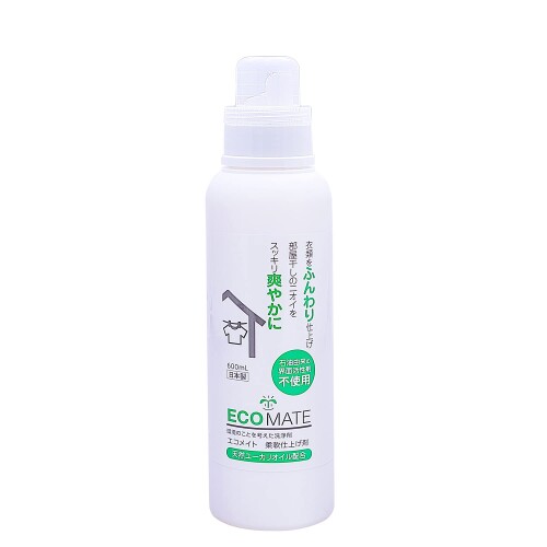 エコメイト(ECOMATE) 柔軟仕上げ剤 ユーカリ 600ml 柔軟剤 洗濯洗剤 エコ洗剤 無添加 日本製 液体洗剤 洗濯洗剤の補助剤 日本製 　内容量:600ml 天然成分100%の洗濯用仕上剤です。 ユーカリオイルが部屋干しや脱水後に放置した洗濯物のいやな臭いを抑制し、大豆レシチン(天然の柔軟成分)洗濯物をふんわり仕上げます。 合成界面活性剤も使用しておりません。 成分:大豆レシチン、オレイン酸、ユーカリ油、 水 使用量の目安:水30〜45Lに対して15ml(キャップ1杯)使用 使用方法: ※ご使用前にキャップをしたまま良く振って下さい。 全自動洗濯機の場合:柔軟剤投入口へ入れる。 その他の洗濯機の場合:すすぎのときに入れる。 注意事項:本品は天然のユーカリ油を使用しているため、成分の特性上、保管環境や経時変化によってボトルが凹む(引き締まる)ことがございますが、品質やご使用には問題ありません。 商品コード20076979077商品名エコメイト(ECOMATE) 柔軟仕上げ剤 ユーカリ 600ml 柔軟剤 洗濯洗剤 エコ洗剤 無添加 日本製 液体洗剤型番4935137805494サイズ600ミリリットル (x 1)カラー乳白※他モールでも併売しているため、タイミングによって在庫切れの可能性がございます。その際は、別途ご連絡させていただきます。※他モールでも併売しているため、タイミングによって在庫切れの可能性がございます。その際は、別途ご連絡させていただきます。