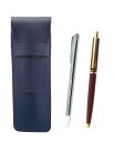 シボ革ペンケース青 金属製指示棒とAP300昭和40年代復刻ノック式金属クリップボールペンセット 赤 SASL-701S-AP300B-R