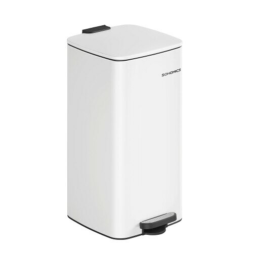 SONGMICS ゴミ箱 スリム 30L ペダル式 蓋付き ステンレス製ダストボックス キッチン、リビング、洗面所隙間用 大容量 音が静か 袋が見えない 省ペース 防水 内バケツ有り おしゃれ ホワイ