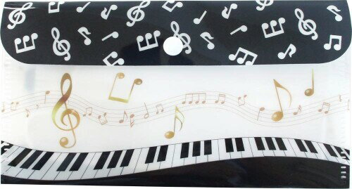 ジャストウィロー ミュージック柄 マスクケース ブラック 鍵盤&五線譜 20×10.8×0.3cm ホワイト 鍵盤&グランドピアノ