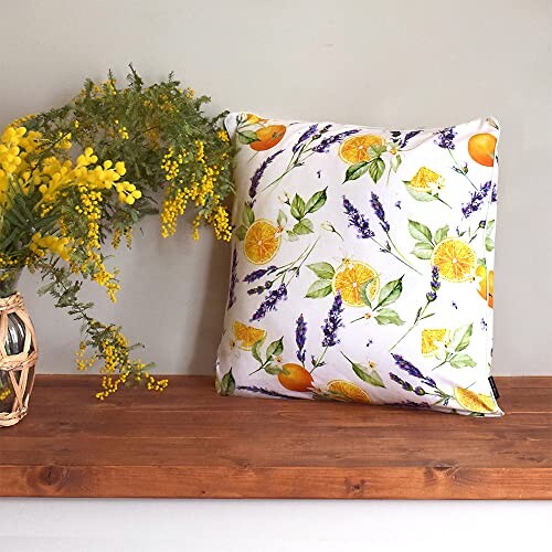 スタイルデコール(STYLE Decor) クッションカバー 45×45cm 北欧 おしゃれ かわいい 2枚セット 綿100% オレンジ ラベンダー フルーツ柄 W3502000