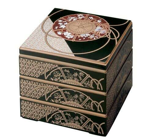 割烹漆器 若泉漆器 重箱 6.5寸校倉重 黒万華鏡（内黒）3段 H-156-56A