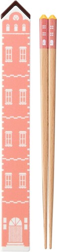 ナカノ 箸 箸箱セット 天然木 21cm ピンク おもちゃの家箸 ケース入り パステルカラー 日本製