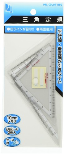 西敬 パルCOLOR_NAMEネオ 三角定規 10cm 3組セット PT-N43 【付属】収納ケース、お名前シール付 【入数】3組セット 【サイズ】二等辺三角形/85×85×120×1.0mm、直角三角形/70×120×140×1.0mm 【生産国】日本 【材質】硬質PVC 説明 10cm目盛の二等辺三角形と直角三角形がセットになった商品。 ケースとお名前シール付き。 白いラインが入っているため、定規を裏返しても目盛の文字が反転することがありません。 商品コード20063933142商品名西敬 パルCOLOR_NAMEネオ 三角定規 10cm 3組セット PT-N43型番PT-N43※他モールでも併売しているため、タイミングによって在庫切れの可能性がございます。その際は、別途ご連絡させていただきます。※他モールでも併売しているため、タイミングによって在庫切れの可能性がございます。その際は、別途ご連絡させていただきます。