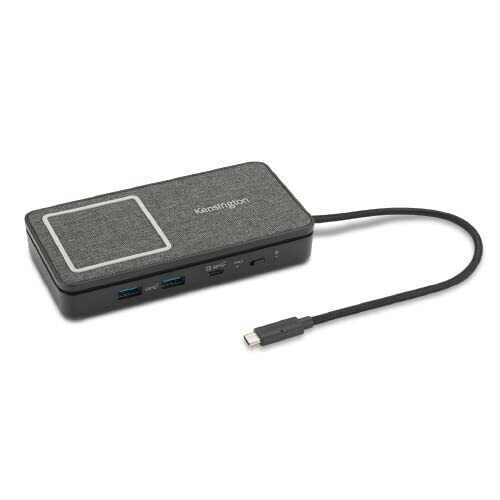 Kensington ケンジントン SD1700P USB-C Dual4K ポータブルモバイルドック Qi充電機能付 ドック ハブ 100Wパススルー給電 ワイヤレスQi充電 1Gbps イーサネット USB-Cケーブル 1xUSB-C 2xUSB-A 2xHDMI 3年保証