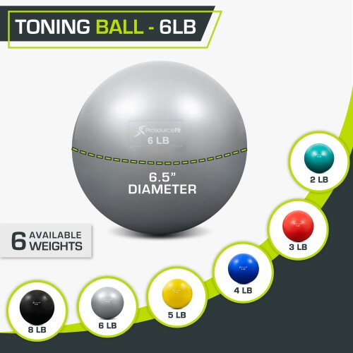 ProsourceFit Weighted Toning Exercise Balls for Pilates, Yoga, Strength Training and Physical Therapy, 2 lb to 8 lb, Color Coded