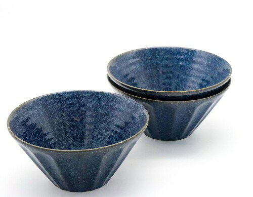 美濃焼 和風カフェシリーズ 菊柄 平丼 藍の雪 3点組(サイズ:H8×W16.5×D16.5cm)