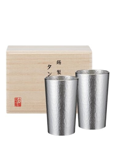 大阪錫器(Osakasuzuki) タンブラー ペアセットナチュレ 小 錫製 ペアグラス 日本製 酒器 冷酒 焼酎 ウイスキーに最適 ギフト箱入り 結婚祝い 父の日 敬老の日 プレゼントに