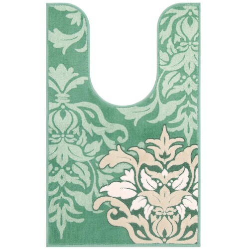 センコー(Senko) DECORMUSEE サミーラ 耳長 トイレマット 約95×60cm グリーン ダマスク 柄 抗菌 防臭 日本製 31984