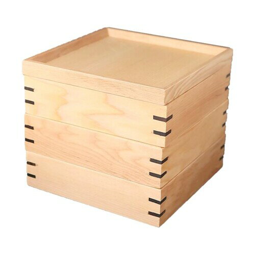 J-kitchens 重箱 弁当箱 木製 宴 三段重 箱 ナチュラル 小 16.5cm × 16.5cm × 15cm 3000ml