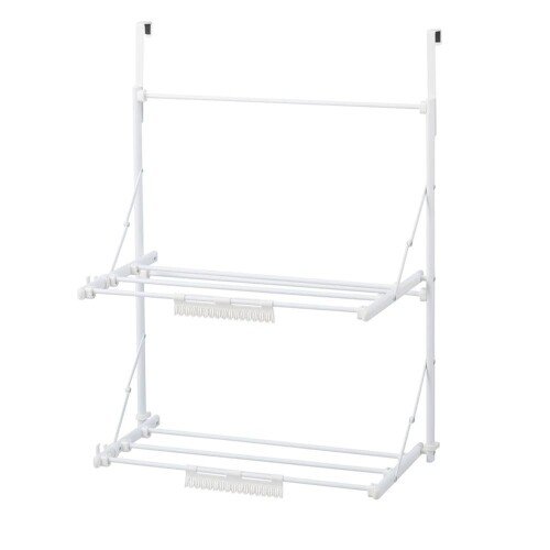 LIV PLUS ドアハンガー 2段 フック 伸縮 折り畳み 室内干し 軽量 ホワイト NY-391 Quick Lock