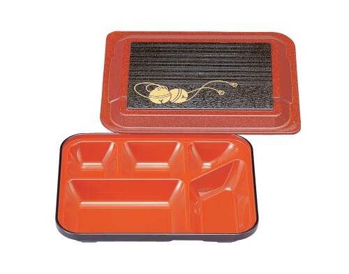 割烹漆器 若泉漆器 耐熱ABS T-187（低型）（大）8寸長手副食弁当 パール鈴内朱 1-419-2