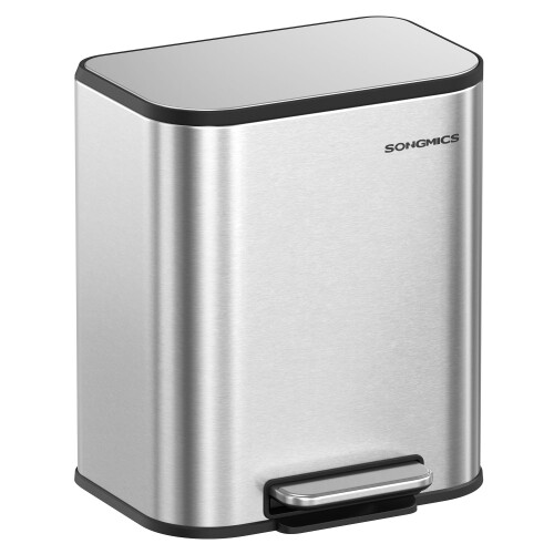 SONGMICS ゴミ箱 20L ペダル式 蓋付き ステンレス製ダストボックス キッチン、リビング、洗面所隙間用 横型 音が静か 袋が見えない 省ペース 内バケツ有り 一人暮らし用 シルバー LTB542E20
