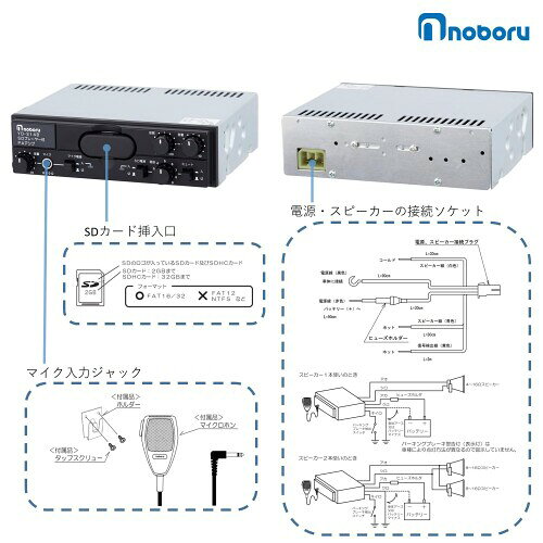 noboru(ノボル電機) 車載用SD・SDHCカードプレーヤー付PAアンプ 拡声器 電源DC12V/...