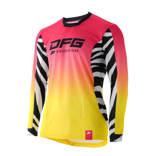 (ダートフリーク) DFG ワークス ジャージ CHAMP Pink Heat Zebra チャンプ ピンク ヒート ゼブラ Lサイズ MXレース EDレース 4WAYストレッチ生地採用 G7354