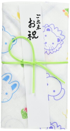 伊予結納センター 日本製 祝儀袋 金封 出産お祝い用 ガーゼハンカチ 動物 青 V105-21