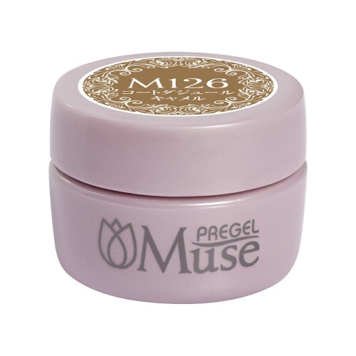 PREGEL Muse カラージェル コートダジュールキャメル 3g PGU-M126 カラージェル 商品紹介 プリジェルミューズは、｢縮まない｣ ■｢筆跡が消えていくほどのレベリング｣ ■｢薄塗りも厚塗りも完全硬化｣ ■｢もちろん発色もいい｣という、プリジェルの更に先を行く全く新しいカラージェルラインです。 さらに、プリジェルカラーEXと1:1でミキシングすれば、相乗効果で操作性がさらにパワーアップ!! 【LED:10秒】 ※化粧品登録済　 ※JNAジェルネイル検定対応商品 安全警告 ■使用中、使用後にはれ、かゆみ、刺激等の異常が現れた時は使用を中止し、皮膚科専門医にご相談ください。 ■万一目に入った際はすぐに水で洗い流し、専門医にご相談ください。 ■爪以外にはご使用にならないでください。 ■使用中はキャップを開けたままにせず、ライトや照明等に近づけないでください。 ■使用後はしっかりとキャップを閉め、乳幼児の手の届かない、直射日光の当たらない冷暗所に保管してください。 ■開封後は早めに使い切ってください。 ■火気の側に近づけないでください。 商品コード20081644012商品名PREGEL Muse カラージェル コートダジュールキャメル 3g PGU-M126カラーブラウン※他モールでも併売しているため、タイミングによって在庫切れの可能性がございます。その際は、別途ご連絡させていただきます。※他モールでも併売しているため、タイミングによって在庫切れの可能性がございます。その際は、別途ご連絡させていただきます。