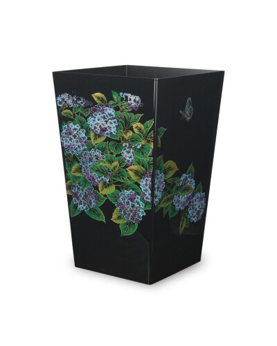 TATSU-CRAFT（タツクラフト） 蒔絵調 ダストボックス M角 紫陽花 黒 ブラック 6.7L ごみ箱 おしゃれ キッチン リビング 小さい スリム 蓋なし フタなしゴミ箱 和風 和室 日本製