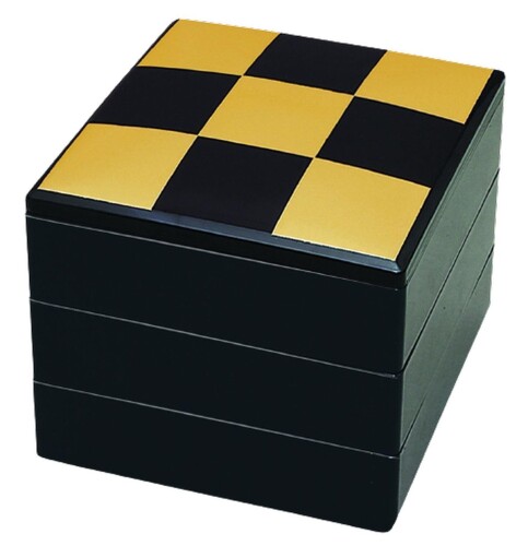 Rakuten - J-kitchens 行楽弁当箱 （ 弁当箱 ） 日本製 3段 6.0寸 春風 黒市松 18.2cm x 18.2cm x 15.6cm