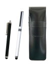 スリム牛革ペンケース黒 タッチペンとスマホタッチ・メタルキャップ式ボールペンエクストラセット 白 T23-ASB708-QSJW700-W