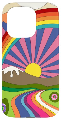 Rakuten - サイケデリックアート トリッピー 美的 虹 山 太陽 ヒッピー スマホケース iPhone 15 Pro 用