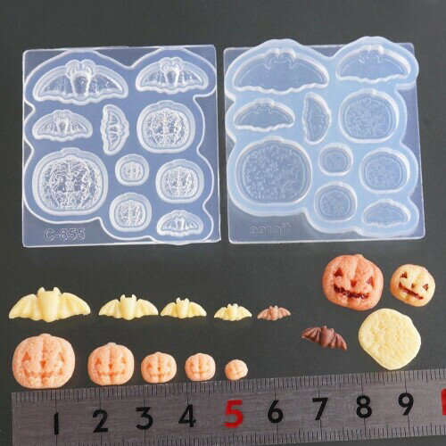 亀島商店(Kameshima) ソフトモールド ジャック・オ・ランタン＆コウモリ厚焼きクッキー両面型 ホビー用シリコーン製型枠 C-855